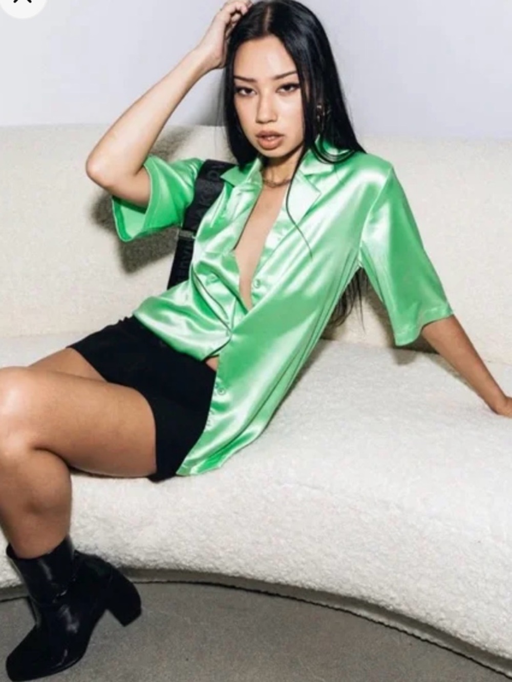 Princess Polly Satin Shirt in Mint Green